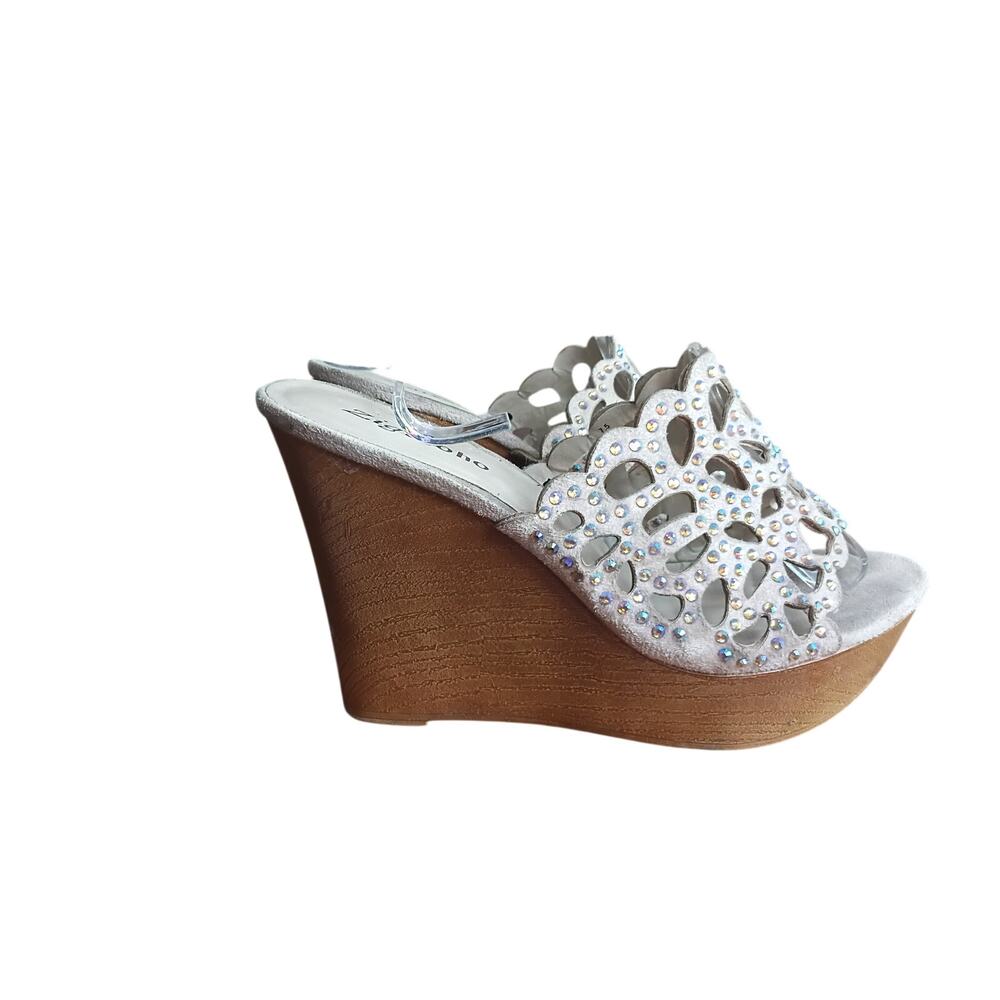 Zigi Soho Size rhinestone embellished wood wedge heel sandals 7.5